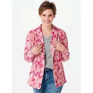 LOGO Lori Goldstein Julia Tie Dye Ponte Knit Blazer Pink Size S